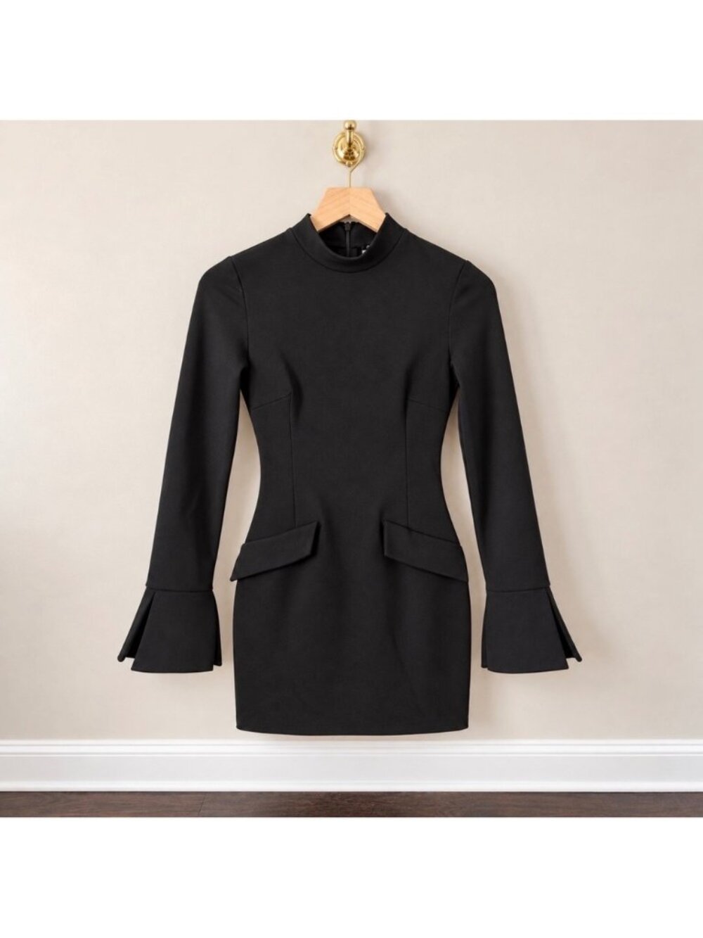 HM Divided Black Mock Neck Bell Sleeve Mini Dress XS